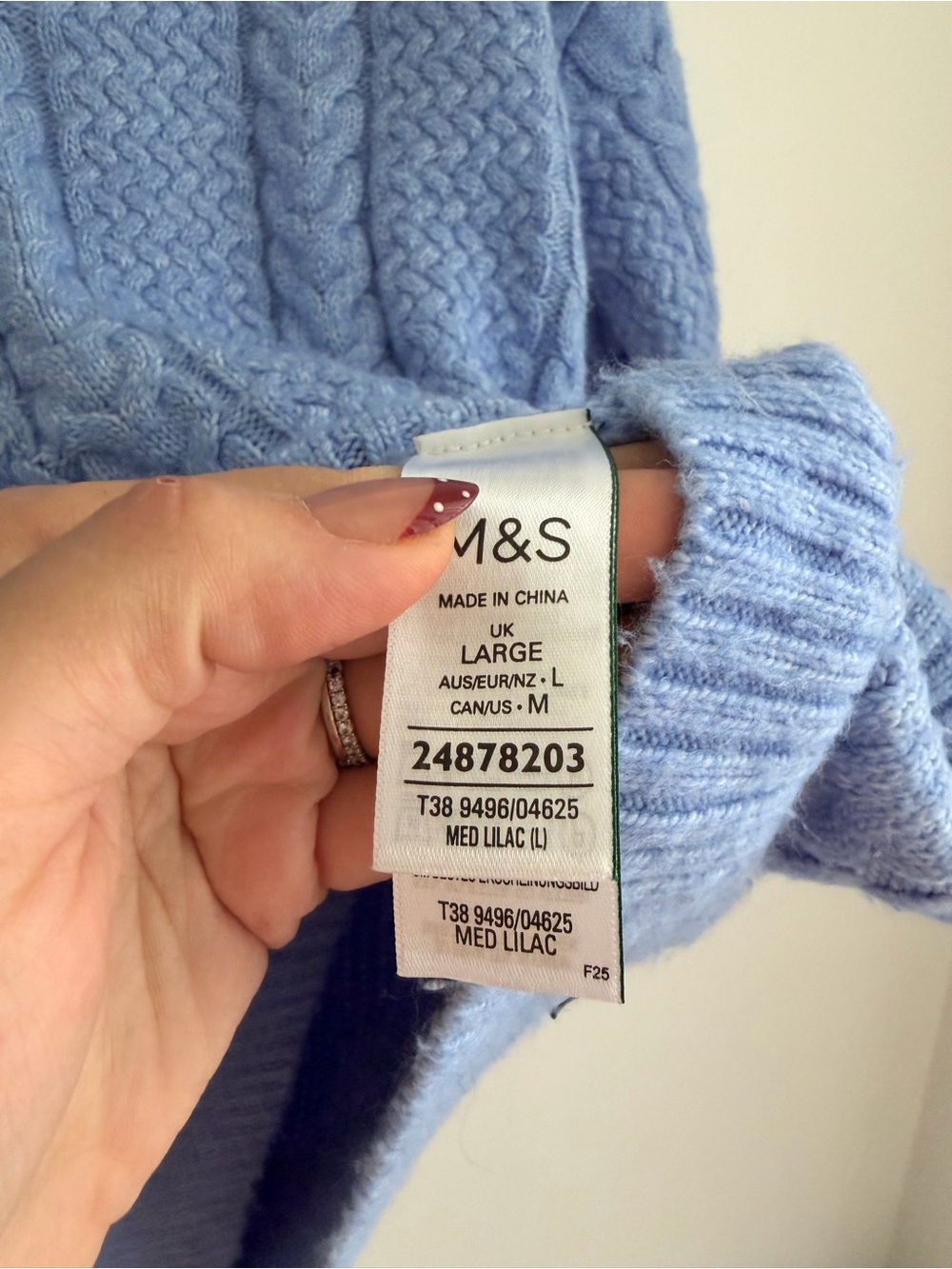 Marks & Spencer Lavender Blue Cable V-Neck Sweater - Picture 4 of 4
